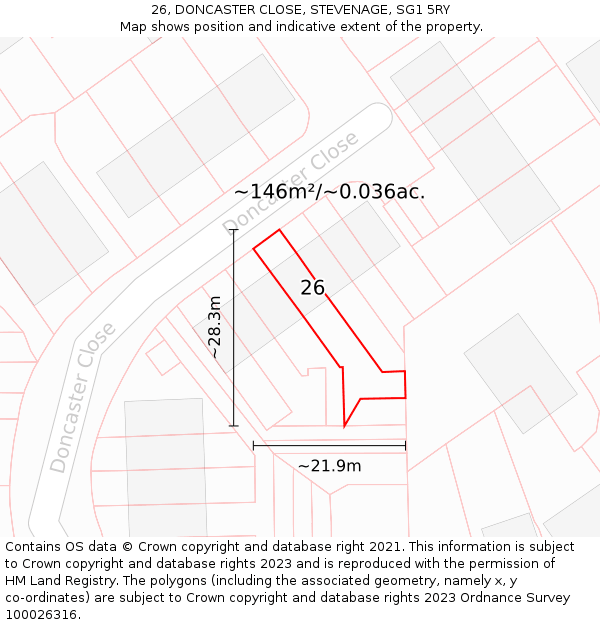 26, DONCASTER CLOSE, STEVENAGE, SG1 5RY: Plot and title map