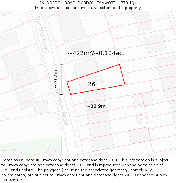 26, DORDON ROAD, DORDON, TAMWORTH, B78 1QN: Plot and title map
