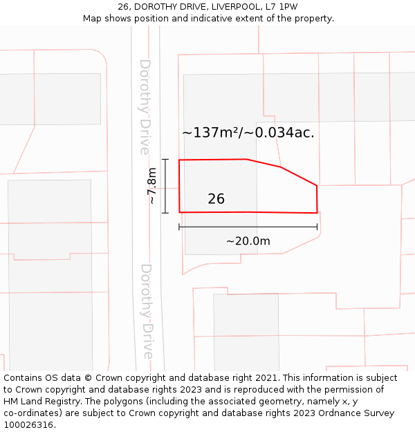 26, DOROTHY DRIVE, LIVERPOOL, L7 1PW: Plot and title map