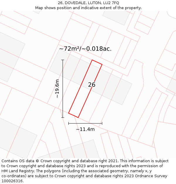 26, DOVEDALE, LUTON, LU2 7FQ: Plot and title map