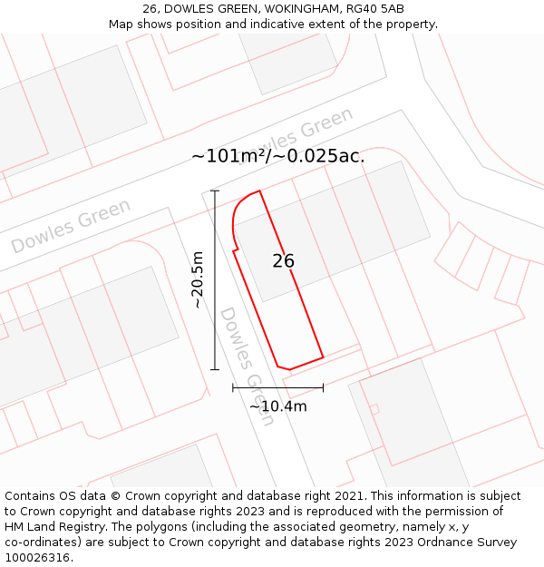26, DOWLES GREEN, WOKINGHAM, RG40 5AB: Plot and title map
