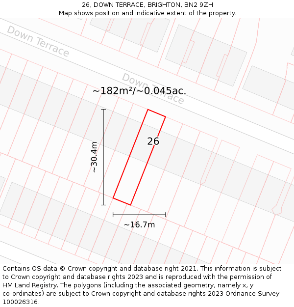 26, DOWN TERRACE, BRIGHTON, BN2 9ZH: Plot and title map