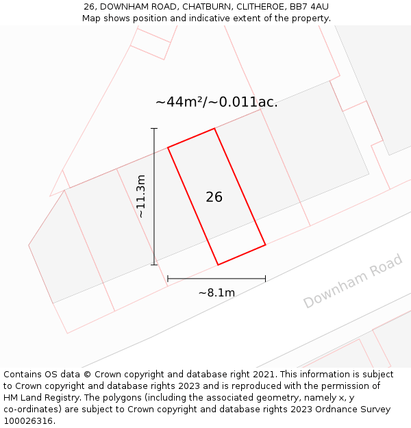 26, DOWNHAM ROAD, CHATBURN, CLITHEROE, BB7 4AU: Plot and title map