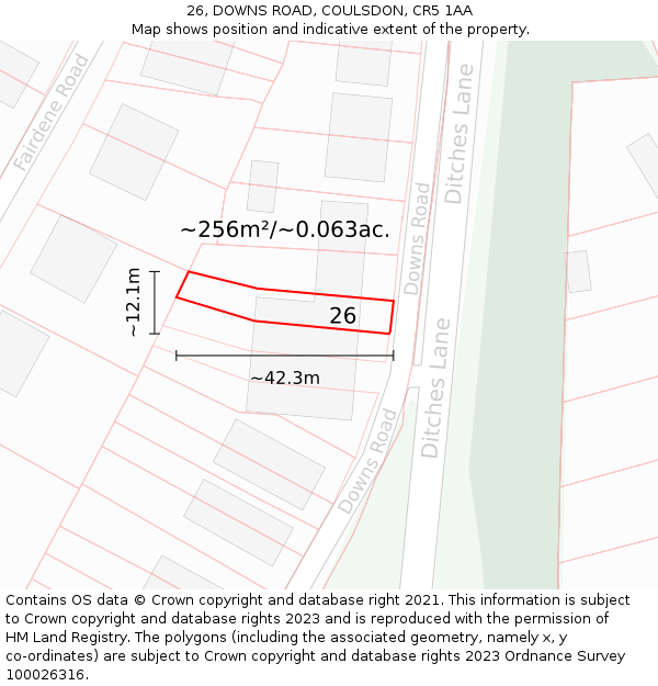 26, DOWNS ROAD, COULSDON, CR5 1AA: Plot and title map