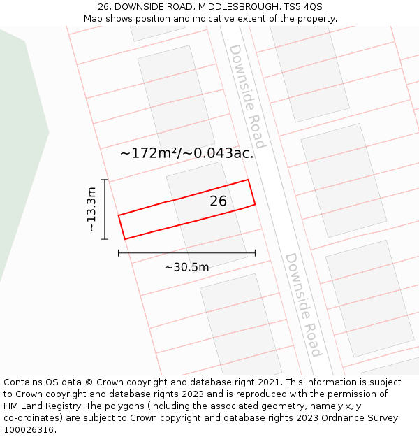 26, DOWNSIDE ROAD, MIDDLESBROUGH, TS5 4QS: Plot and title map