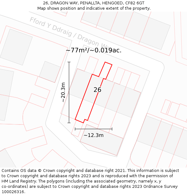 26, DRAGON WAY, PENALLTA, HENGOED, CF82 6GT: Plot and title map