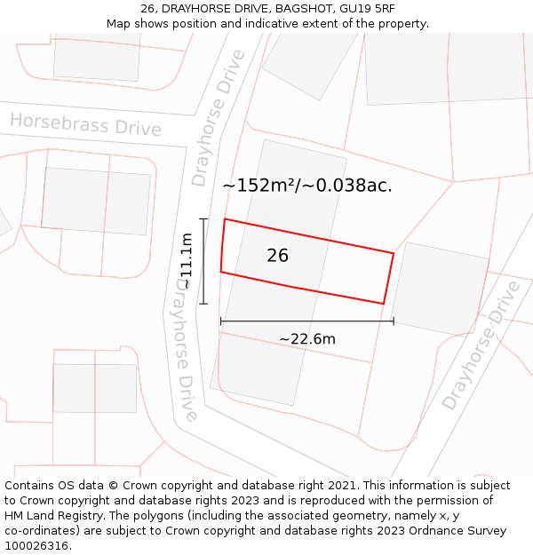 26, DRAYHORSE DRIVE, BAGSHOT, GU19 5RF: Plot and title map