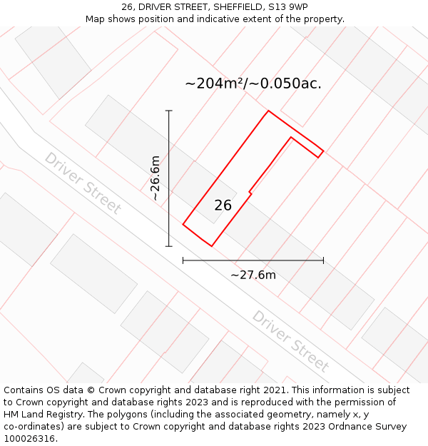 26, DRIVER STREET, SHEFFIELD, S13 9WP: Plot and title map