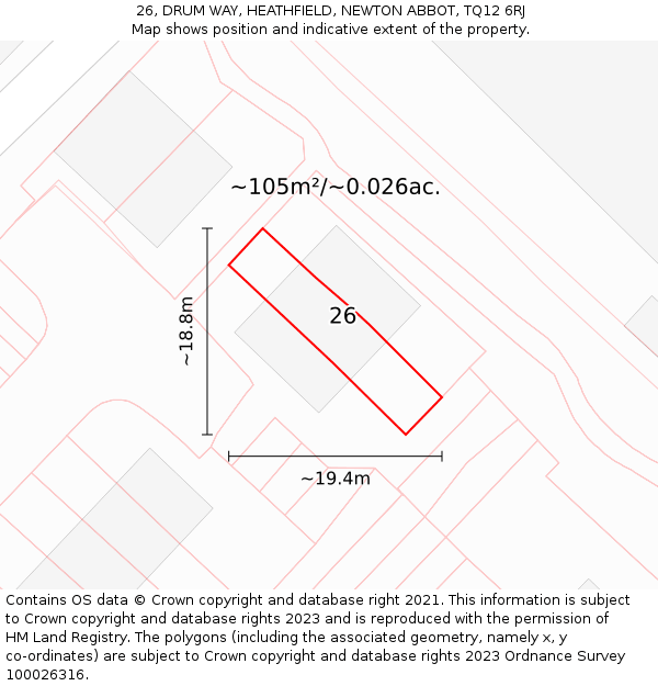 26, DRUM WAY, HEATHFIELD, NEWTON ABBOT, TQ12 6RJ: Plot and title map