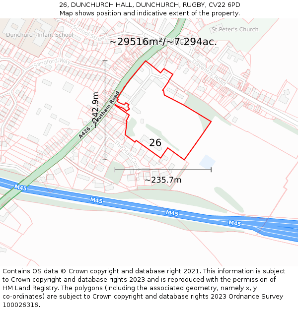26, DUNCHURCH HALL, DUNCHURCH, RUGBY, CV22 6PD: Plot and title map