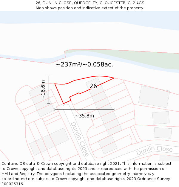26, DUNLIN CLOSE, QUEDGELEY, GLOUCESTER, GL2 4GS: Plot and title map