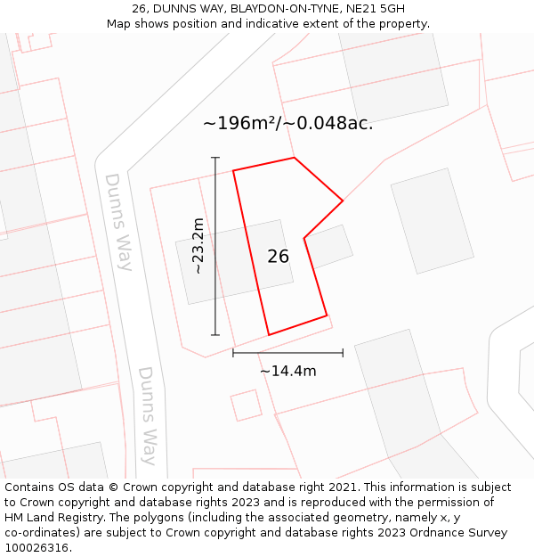 26, DUNNS WAY, BLAYDON-ON-TYNE, NE21 5GH: Plot and title map