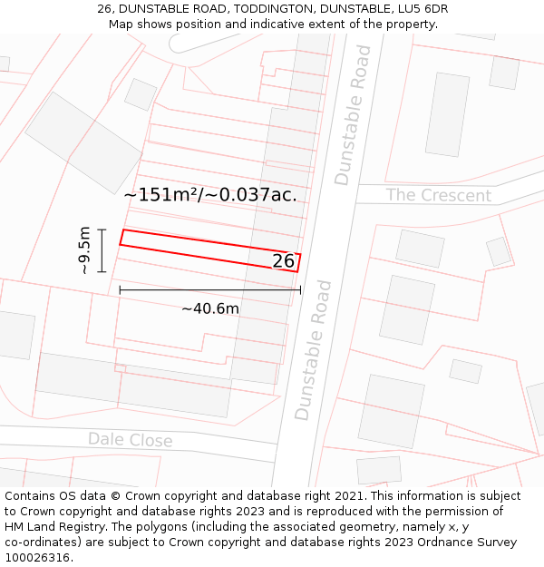 26, DUNSTABLE ROAD, TODDINGTON, DUNSTABLE, LU5 6DR: Plot and title map
