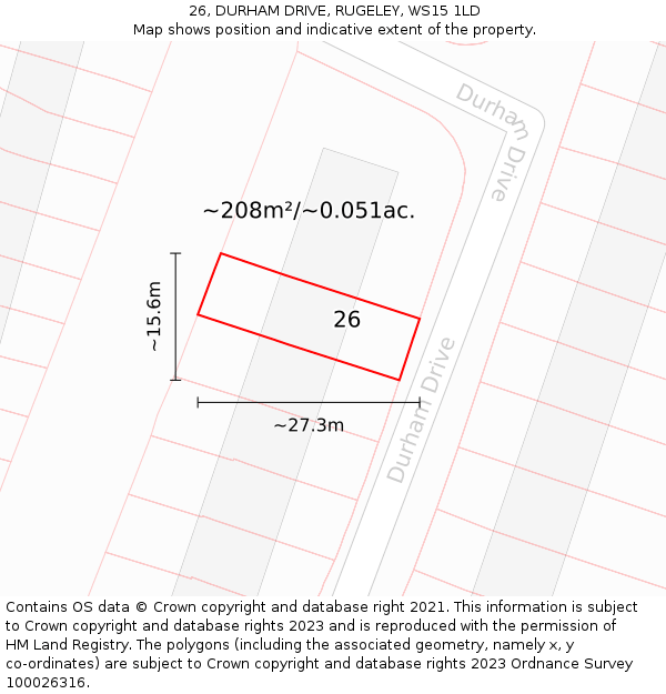 26, DURHAM DRIVE, RUGELEY, WS15 1LD: Plot and title map