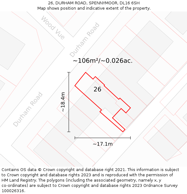 26, DURHAM ROAD, SPENNYMOOR, DL16 6SH: Plot and title map