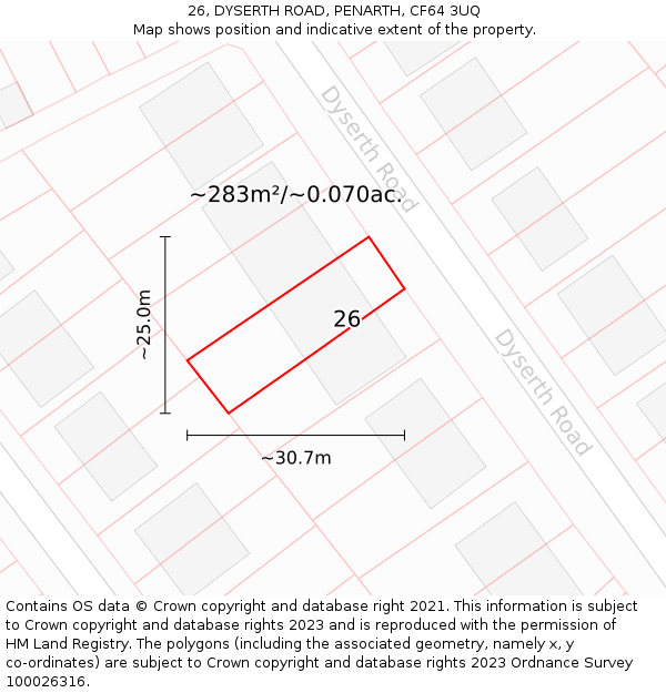 26, DYSERTH ROAD, PENARTH, CF64 3UQ: Plot and title map