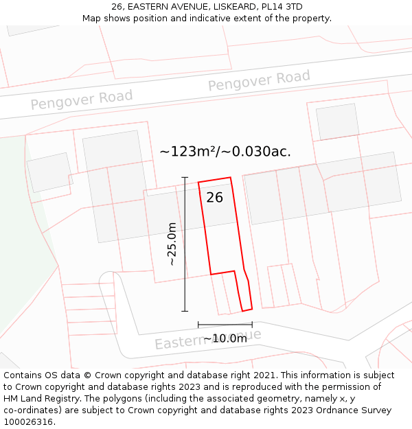 26, EASTERN AVENUE, LISKEARD, PL14 3TD: Plot and title map