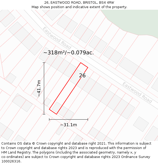 26, EASTWOOD ROAD, BRISTOL, BS4 4RW: Plot and title map