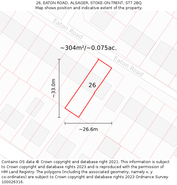 26, EATON ROAD, ALSAGER, STOKE-ON-TRENT, ST7 2BQ: Plot and title map