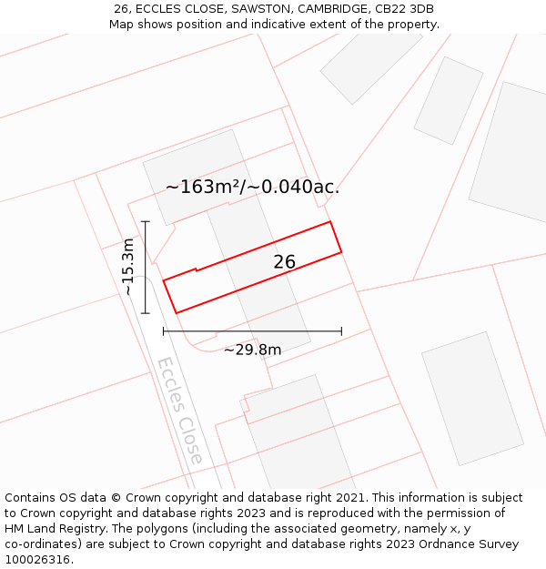 26, ECCLES CLOSE, SAWSTON, CAMBRIDGE, CB22 3DB: Plot and title map