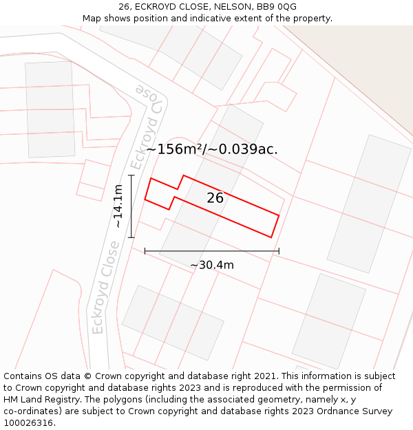 26, ECKROYD CLOSE, NELSON, BB9 0QG: Plot and title map