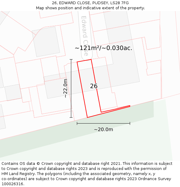 26, EDWARD CLOSE, PUDSEY, LS28 7FG: Plot and title map