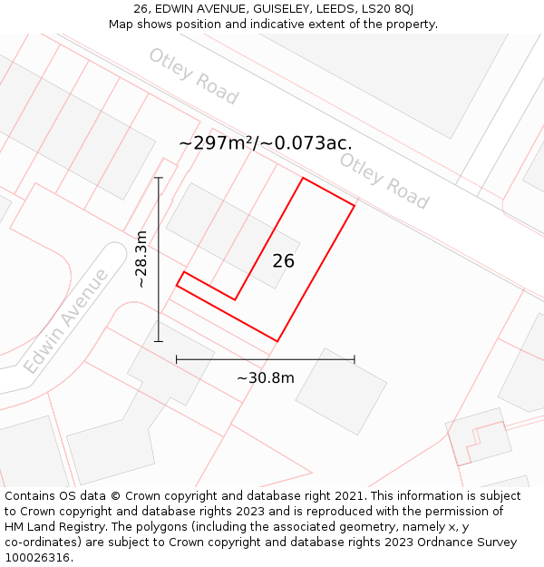 26, EDWIN AVENUE, GUISELEY, LEEDS, LS20 8QJ: Plot and title map