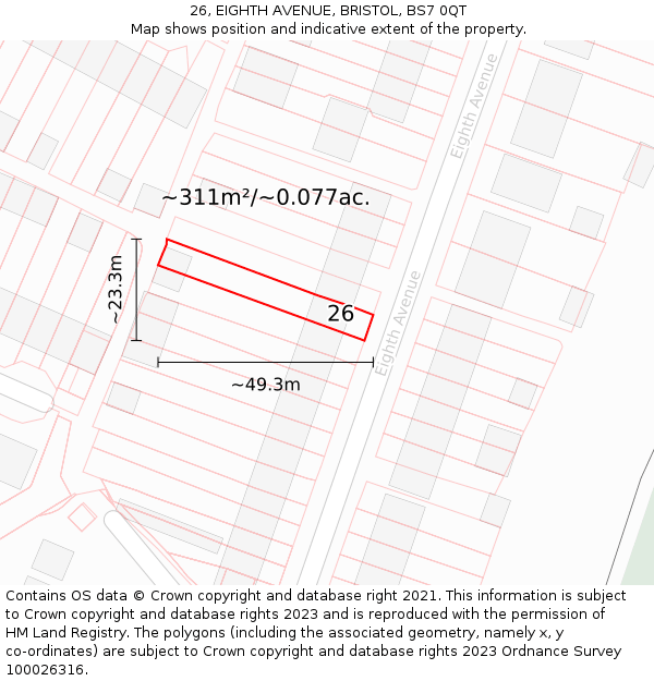 26, EIGHTH AVENUE, BRISTOL, BS7 0QT: Plot and title map