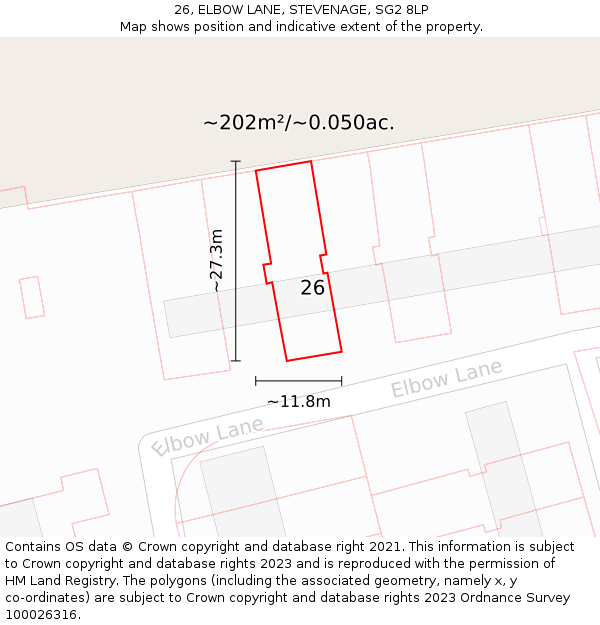 26, ELBOW LANE, STEVENAGE, SG2 8LP: Plot and title map