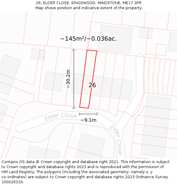 26, ELDER CLOSE, KINGSWOOD, MAIDSTONE, ME17 3PR: Plot and title map