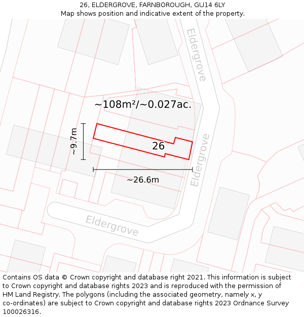 26, ELDERGROVE, FARNBOROUGH, GU14 6LY: Plot and title map