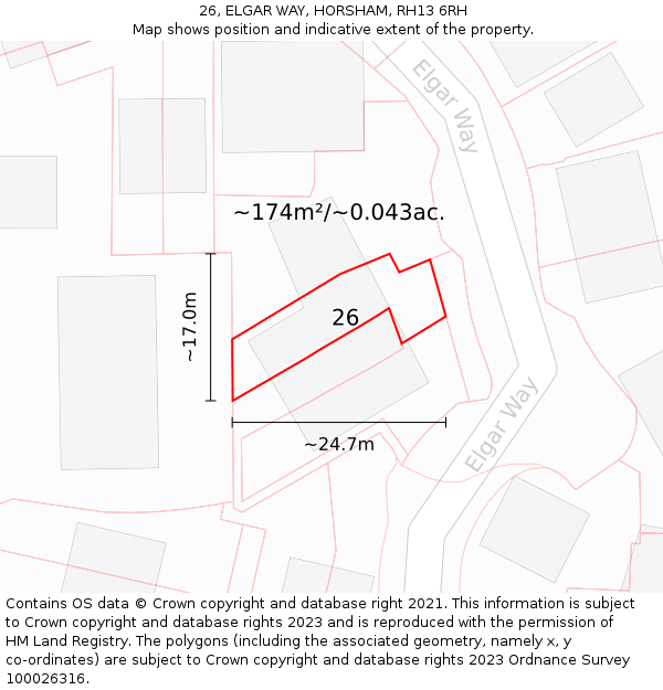 26, ELGAR WAY, HORSHAM, RH13 6RH: Plot and title map