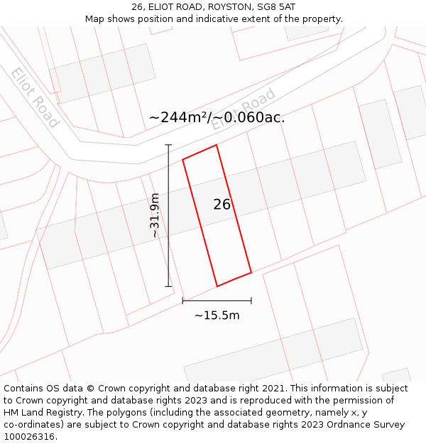 26, ELIOT ROAD, ROYSTON, SG8 5AT: Plot and title map