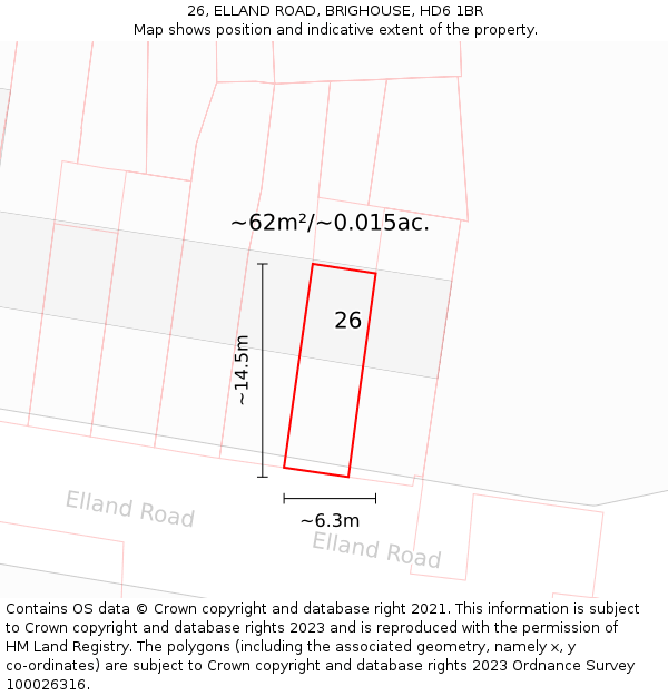 26, ELLAND ROAD, BRIGHOUSE, HD6 1BR: Plot and title map