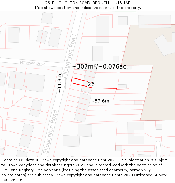 26, ELLOUGHTON ROAD, BROUGH, HU15 1AE: Plot and title map