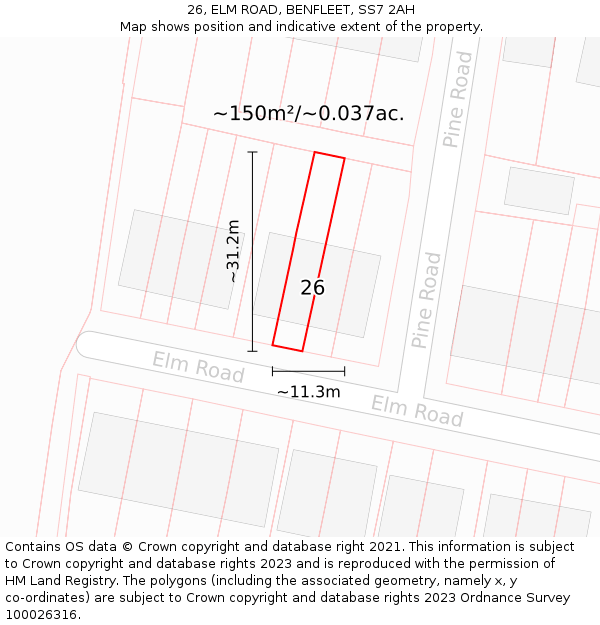 26, ELM ROAD, BENFLEET, SS7 2AH: Plot and title map