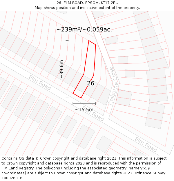 26, ELM ROAD, EPSOM, KT17 2EU: Plot and title map
