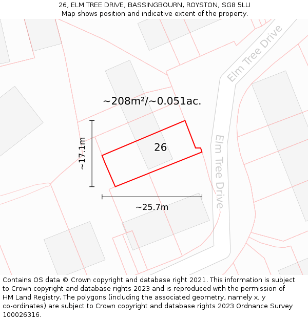 26, ELM TREE DRIVE, BASSINGBOURN, ROYSTON, SG8 5LU: Plot and title map