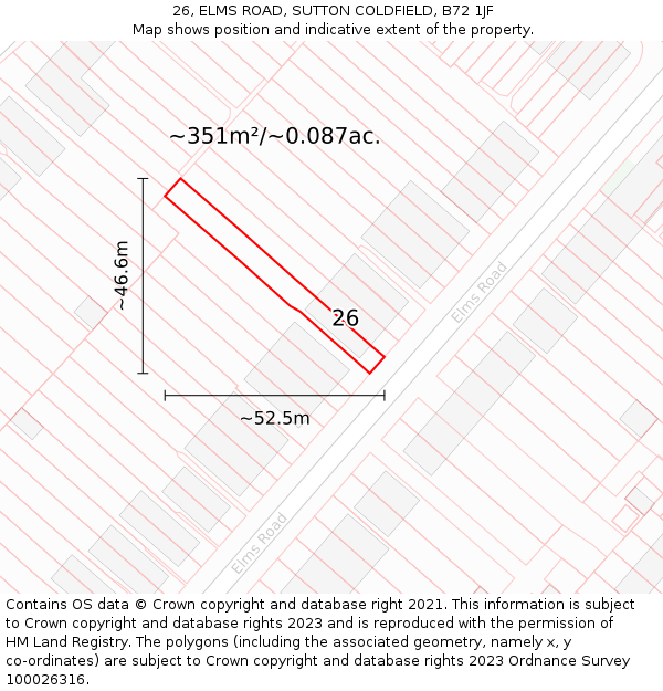 26, ELMS ROAD, SUTTON COLDFIELD, B72 1JF: Plot and title map