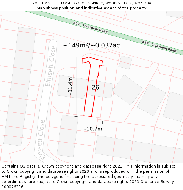 26, ELMSETT CLOSE, GREAT SANKEY, WARRINGTON, WA5 3RX: Plot and title map