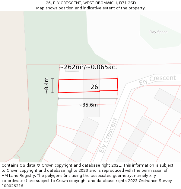 26, ELY CRESCENT, WEST BROMWICH, B71 2SD: Plot and title map