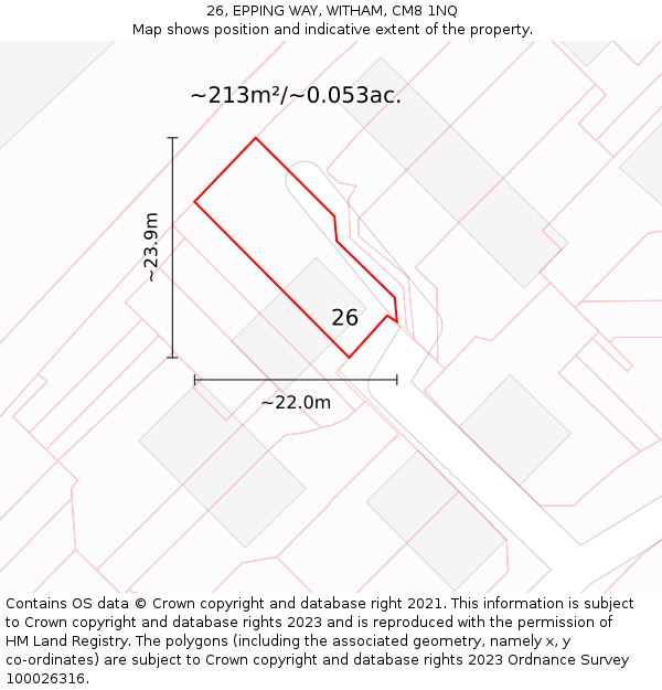 26, EPPING WAY, WITHAM, CM8 1NQ: Plot and title map