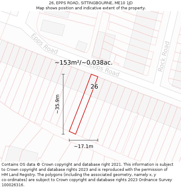 26, EPPS ROAD, SITTINGBOURNE, ME10 1JD: Plot and title map