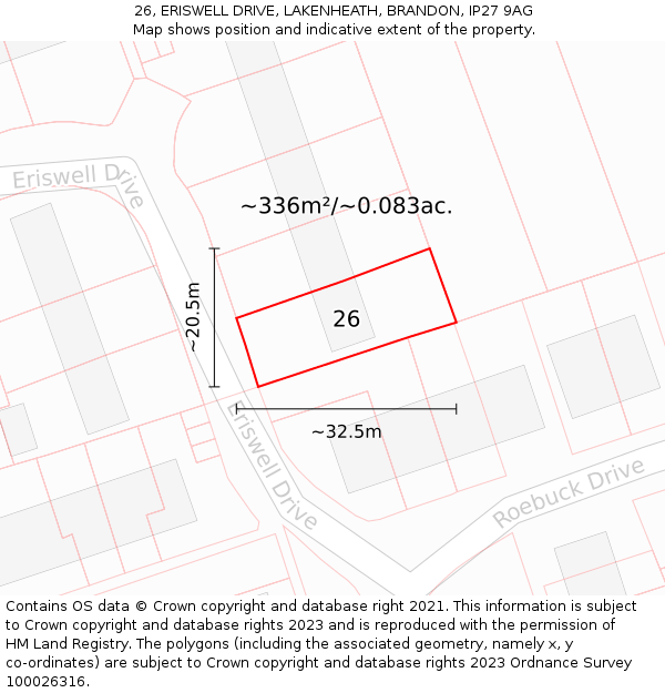 26, ERISWELL DRIVE, LAKENHEATH, BRANDON, IP27 9AG: Plot and title map