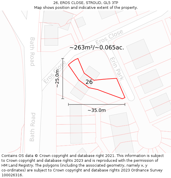 26, EROS CLOSE, STROUD, GL5 3TP: Plot and title map