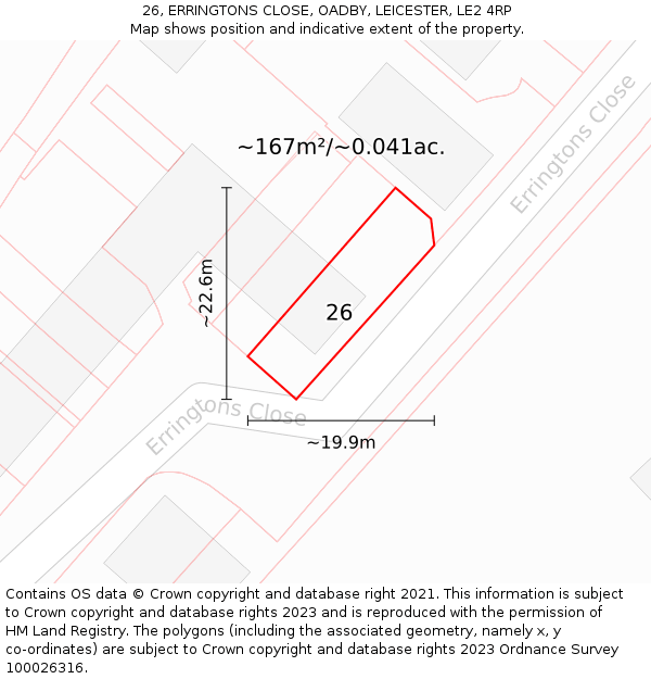 26, ERRINGTONS CLOSE, OADBY, LEICESTER, LE2 4RP: Plot and title map