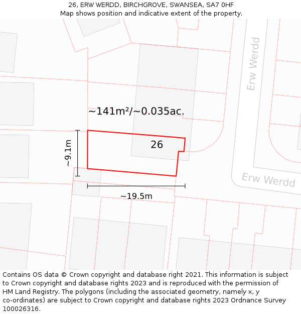 26, ERW WERDD, BIRCHGROVE, SWANSEA, SA7 0HF: Plot and title map