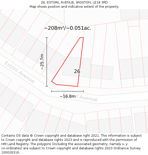 26, ESTORIL AVENUE, WIGSTON, LE18 3RD: Plot and title map