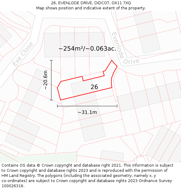 26, EVENLODE DRIVE, DIDCOT, OX11 7XQ: Plot and title map
