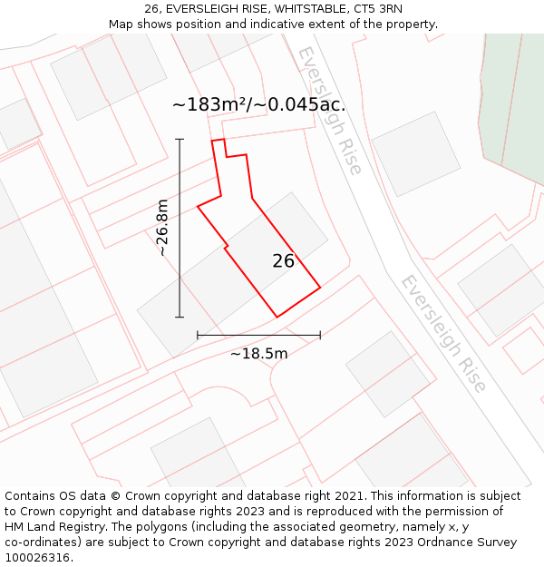 26, EVERSLEIGH RISE, WHITSTABLE, CT5 3RN: Plot and title map